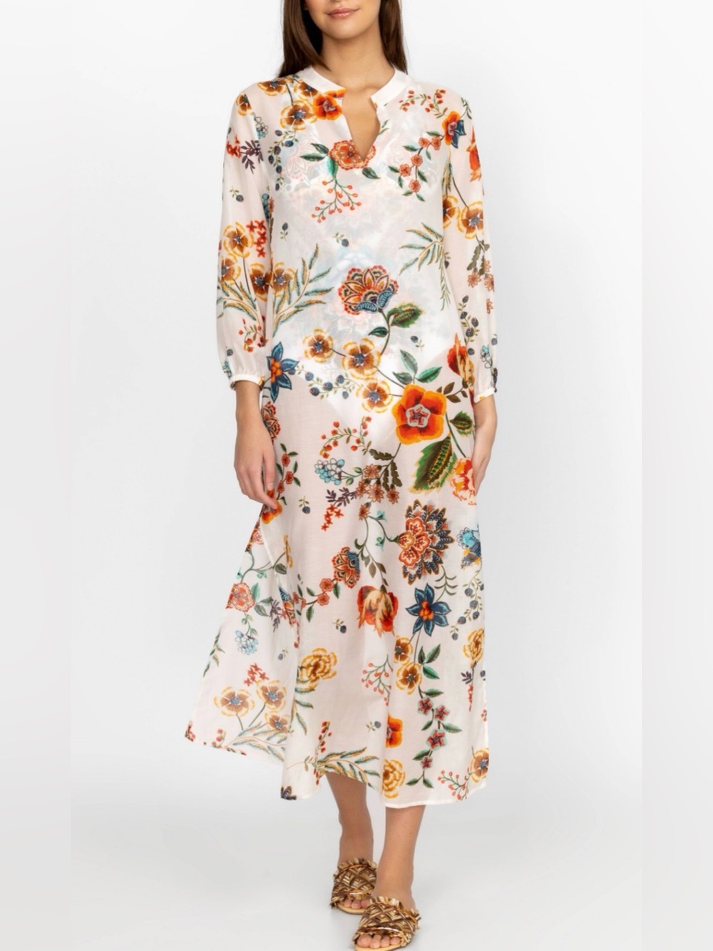 NEW Johnny Was Ardella Puff Sleeve Maxi Dress Silk Blend Floral XS